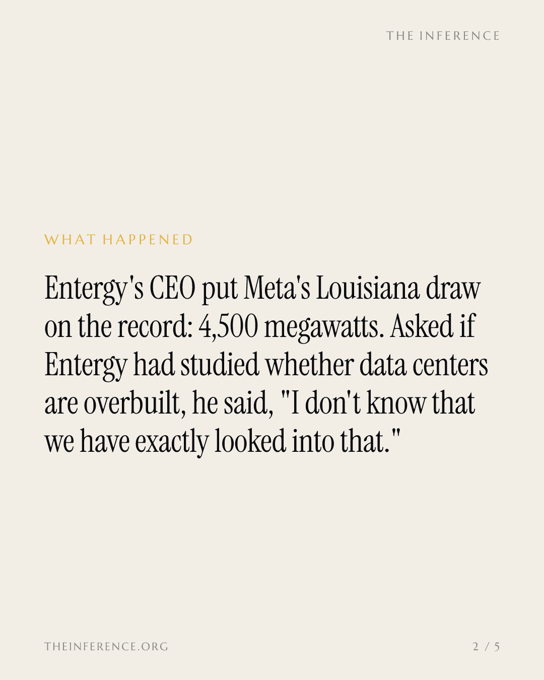Meta va soutirer 4 500 mégawatts à Entergy, dont le PDG admet qu'elle n'a pas étudié le revers de la médaille — slide 1