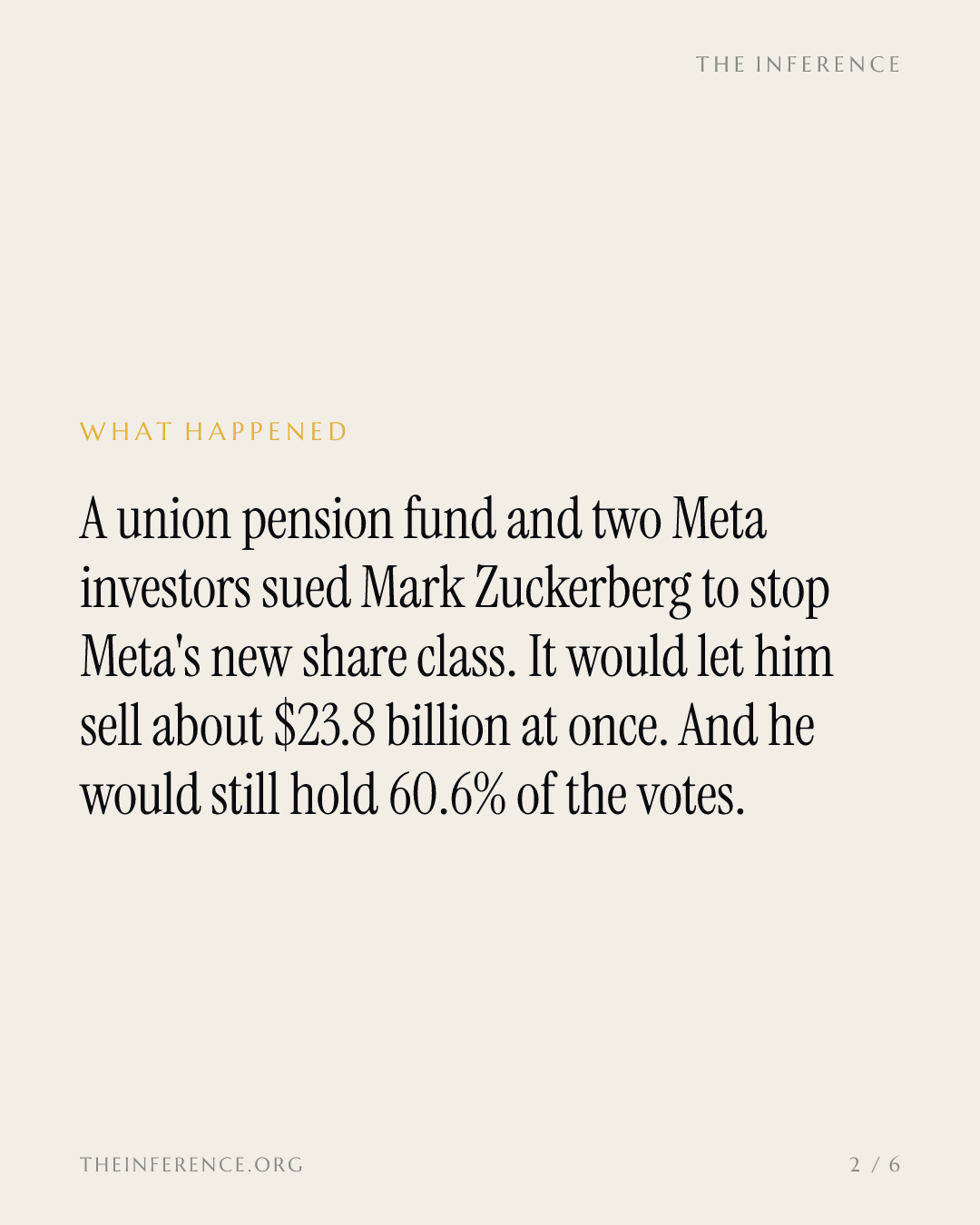 Meta investors sue to block a share class that frees $23.8 billion for Zuckerberg to sell — slide 1
