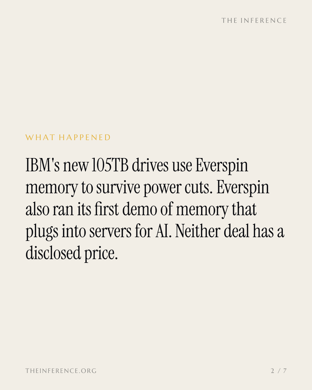 IBM put Everspin MRAM in its 105TB SSDs; the only insider print this month is $19.08 — slide 1