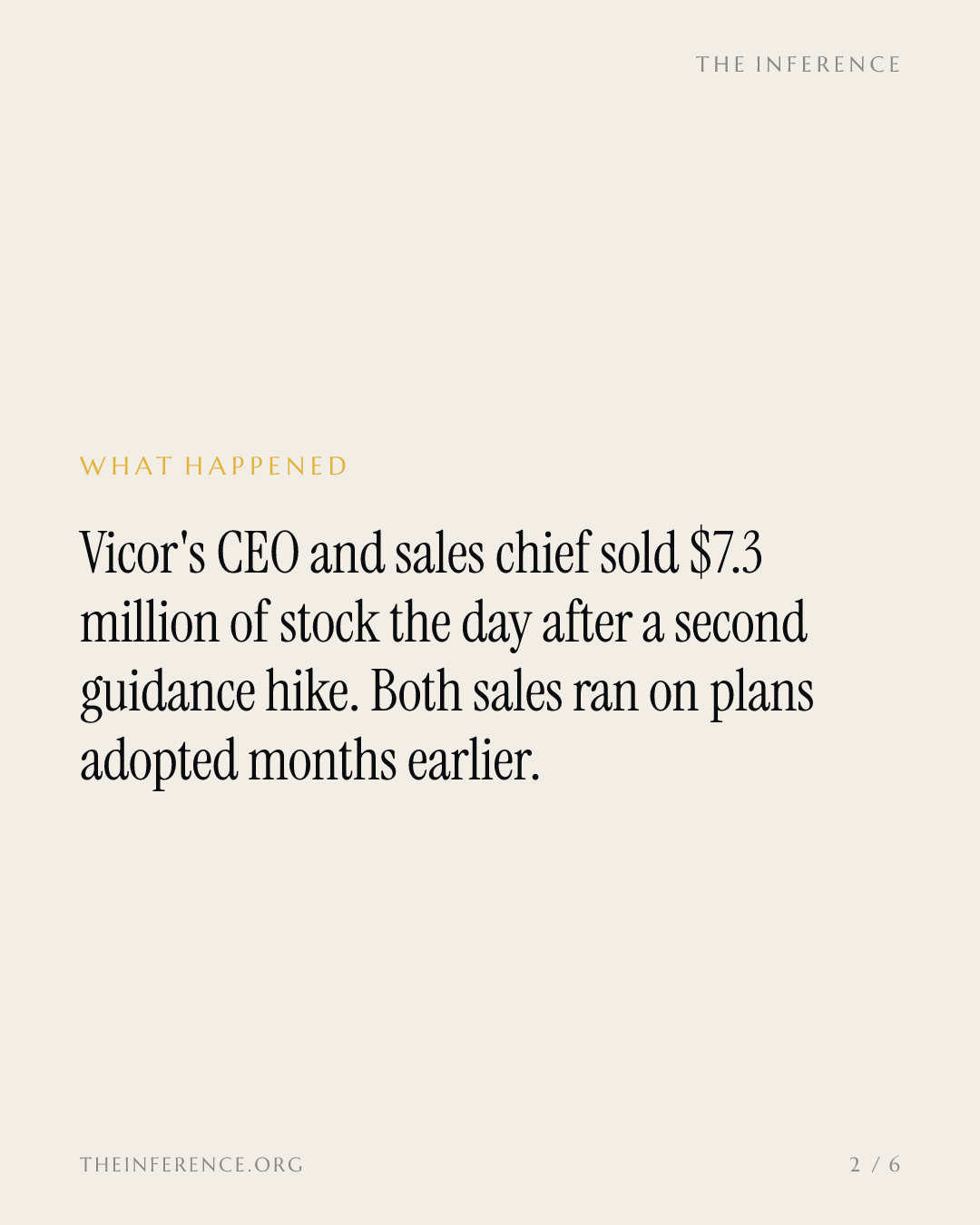 Vicor's CEO and sales chief sold $7.3 million of stock the day after its second guidance hike — slide 1