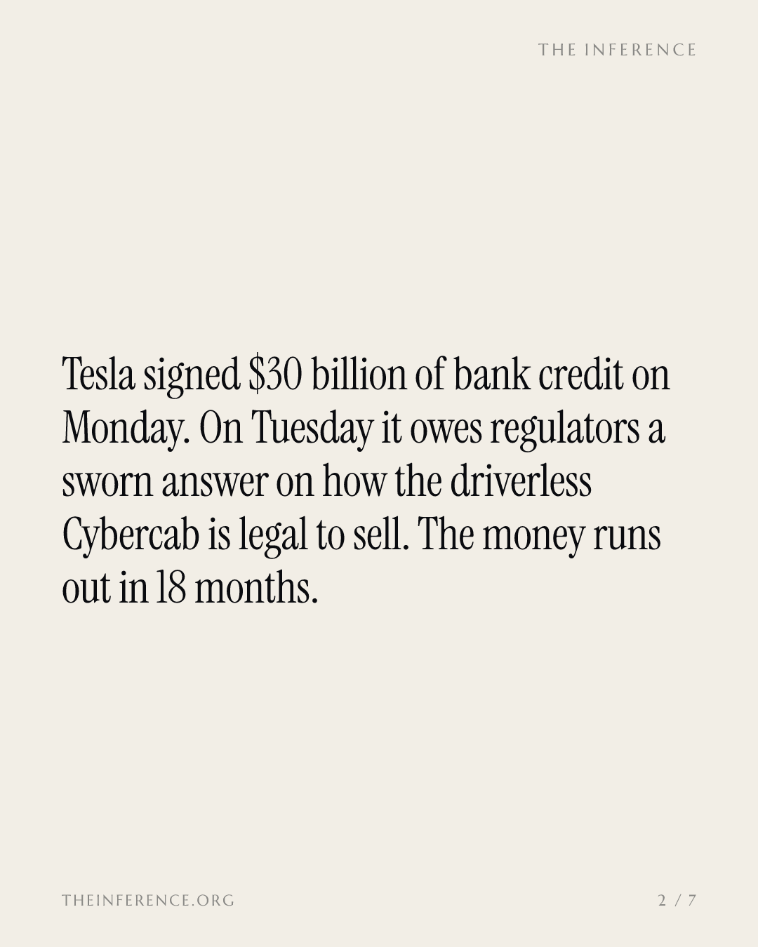Tesla signs $30 billion of bank credit the day before its sworn robotaxi answer — slide 1