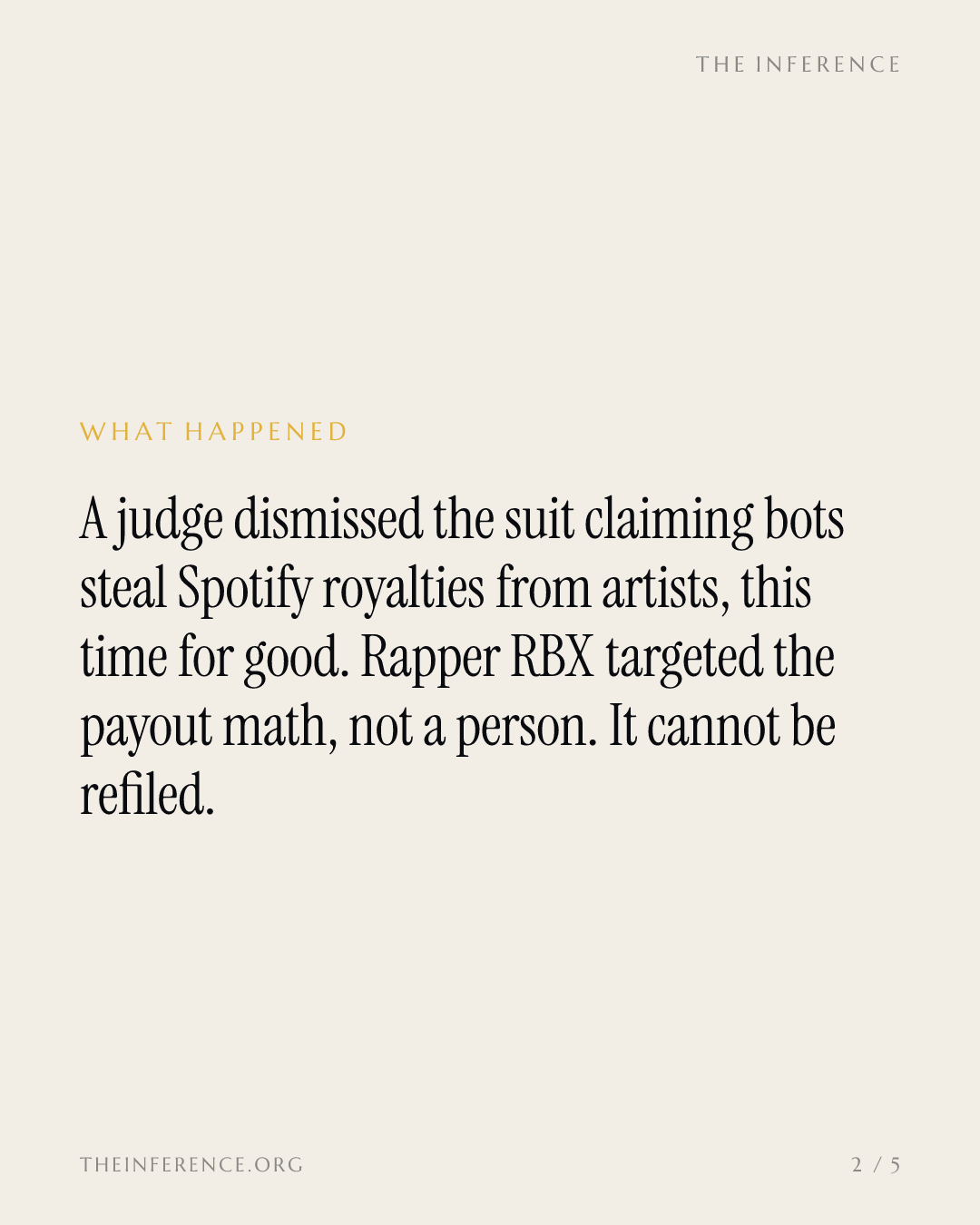 Judge throws out bot-fraud suit against Spotify with prejudice, clearing its pro-rata royalty model — slide 1
