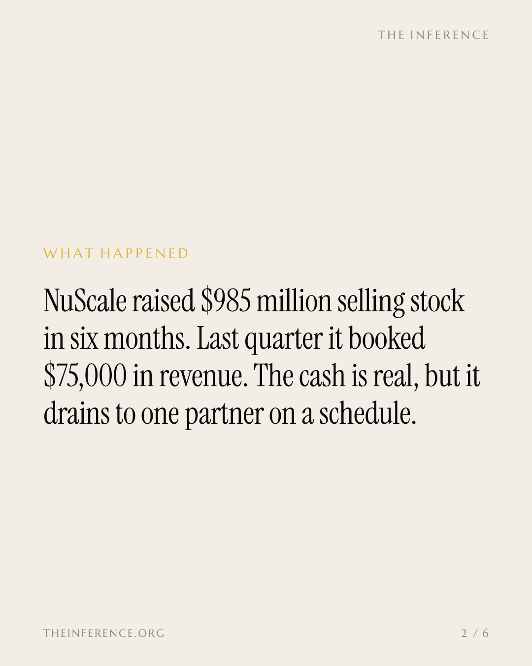 NuScale sold $985 million of stock in six months. Last quarter's revenue: $75,000. — slide 1