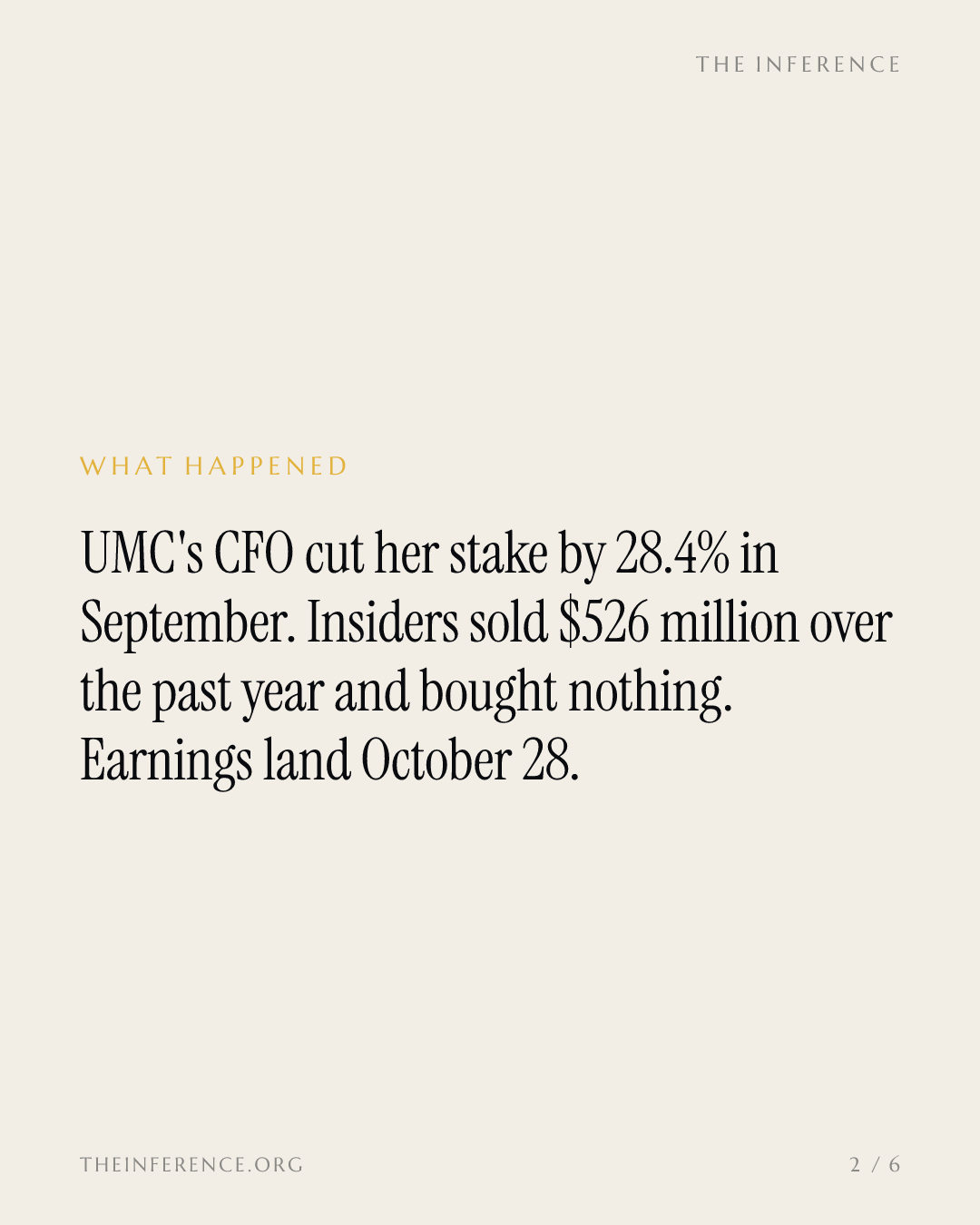 United Microelectronics CFO's stake fell 28.4% in September; insiders sold $526 million and bought nothing — slide 1