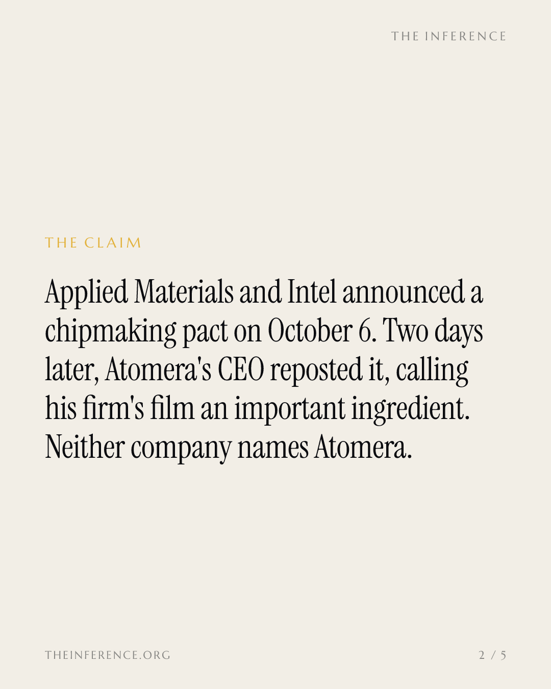 Atomera says its silicon film is in the Applied Materials-Intel pact; no contract names Atomera — slide 1
