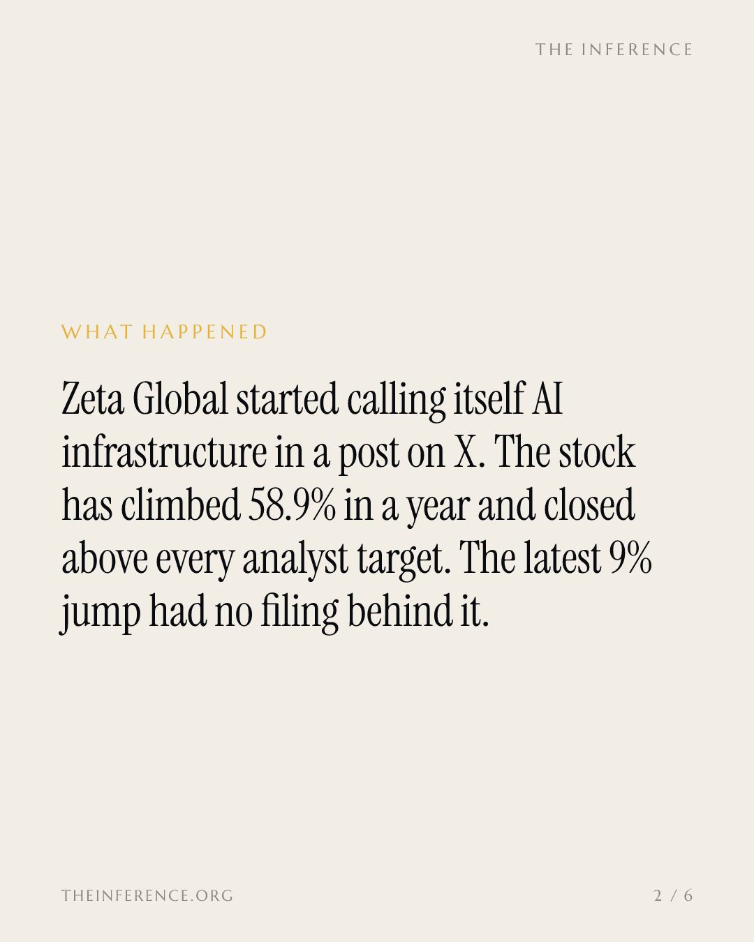 Zeta became 'AI infrastructure' in an X post. The stock now clears every analyst target. — slide 1