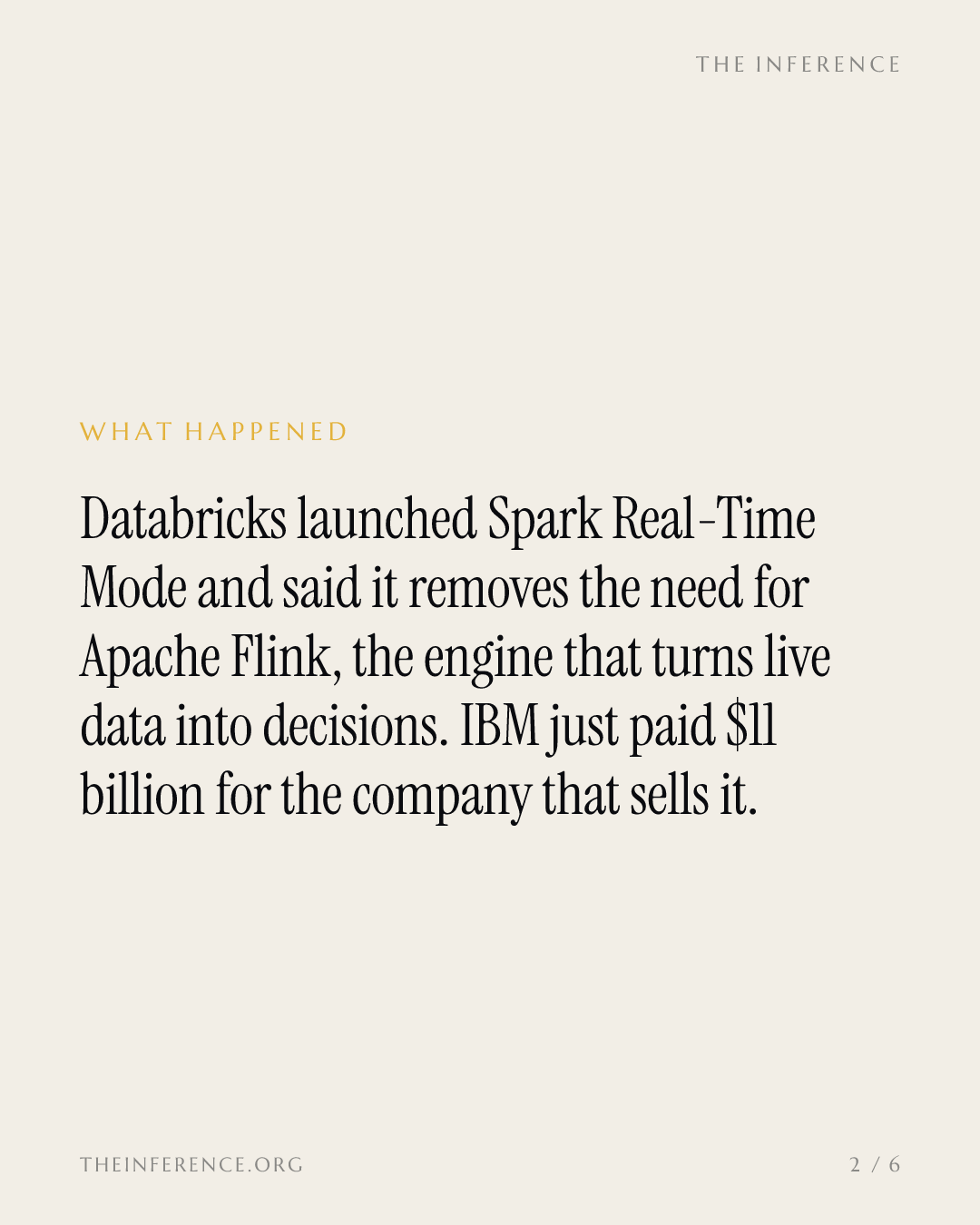 Databricks says Apache Flink is optional; IBM paid $11 billion for Confluent, the company that sells it — slide 1