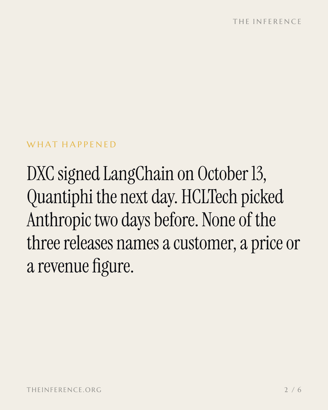 DXC and Quantiphi signed LangChain in 48 hours; HCLTech chose Anthropic instead — slide 1