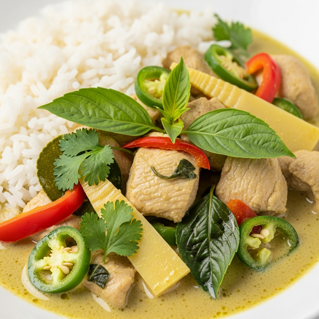 Thai Green Chicken Curry with Homemade Paste and Rice