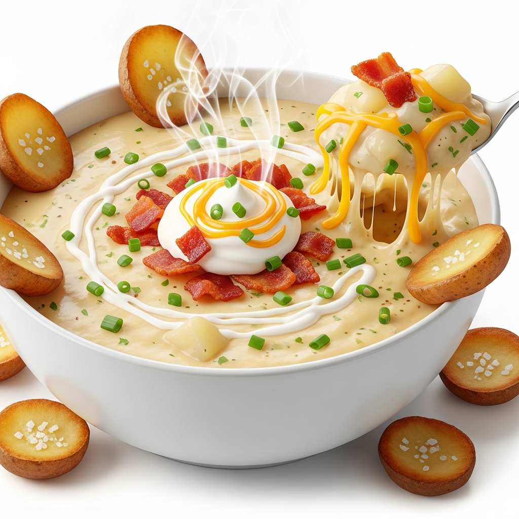 Loaded Baked Potato Soup with Crispy Skin Dippers