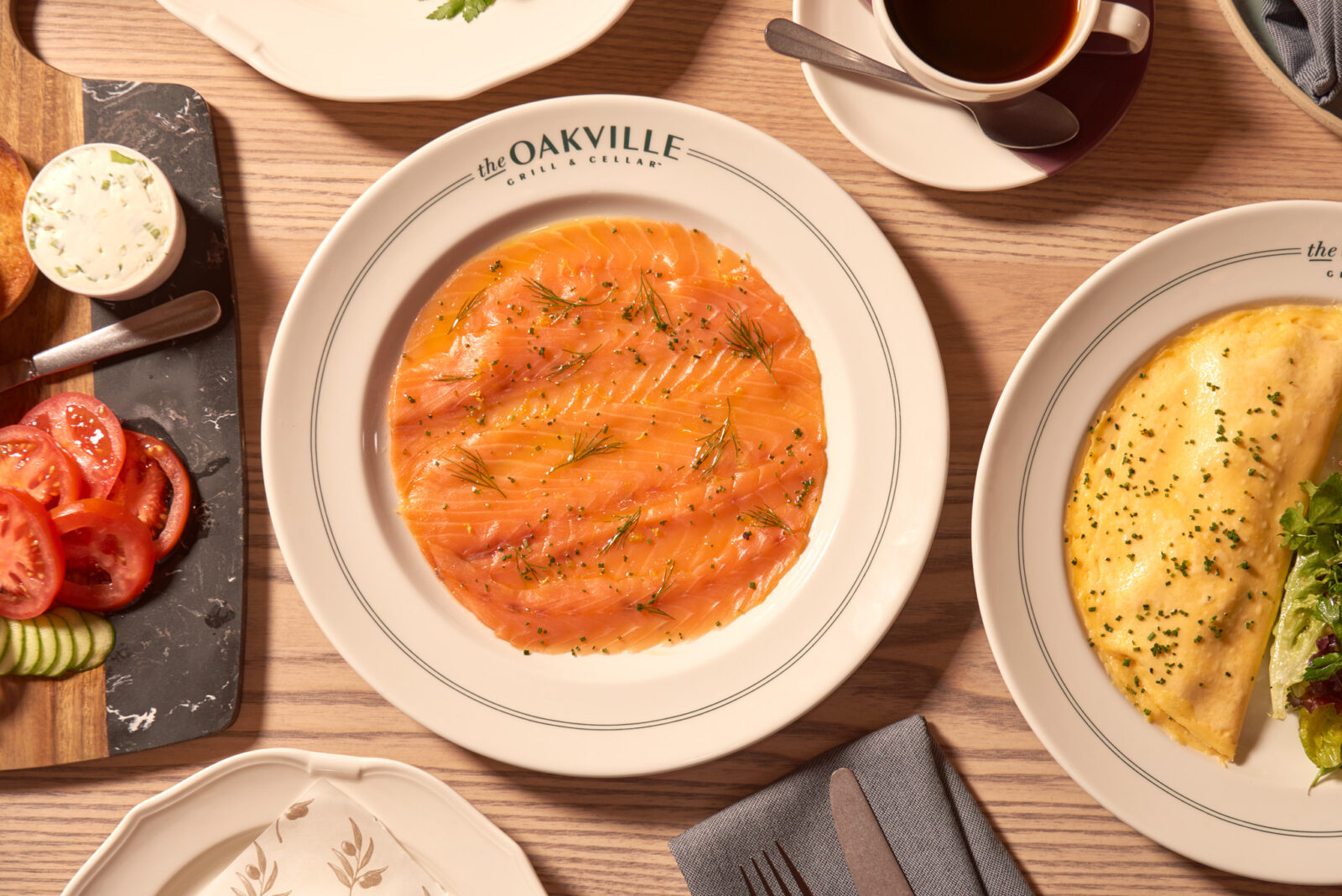 Smoked Salmon and accoutrements, Omelet, Coffee, available on the brunch menu