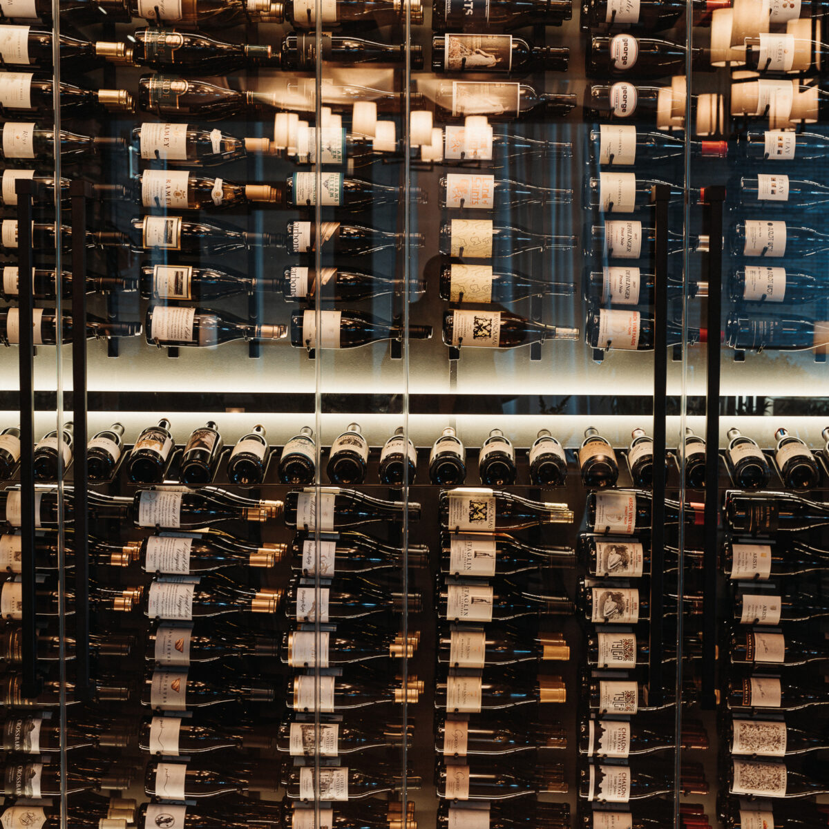 Shot of the wine bottle wall on the second floor