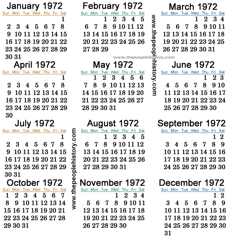 1972 December Calendar