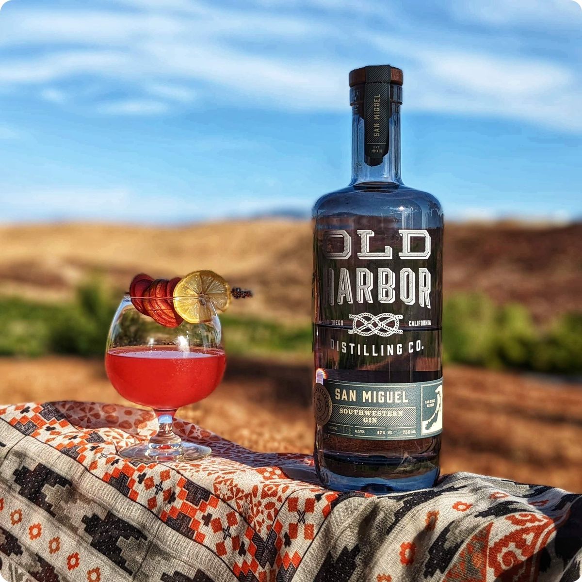 This southwestern gin is distilled using local ingredients to San Diego, where @old_harbor is located. The lime, cucumber, cilantro, and sage notes in this gin, inspired us to create a cocktail using fresh ingredients from our fruit trees.
