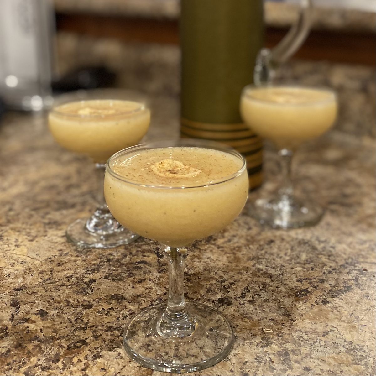 (Serves 6-8)

One for the homies. Here’s my expanded take on the Crucian Banana Squash, featuring a big extra punch of flavour.

A little cachaça brings grassy funk, while flavoured syrups give us rich baking spice flavours that go perfectly with banana. Angostura bitters deliver a much-needed bite.

The original recipe only calls for the rum, bananas, and lime juice, but I found it needs a bit of fattening with some Demerara. This version takes advantage of the larger format to get these deep signature flavours.

Recipe adapted from the “Crucian Banana Squash,”
Sprat Hall Plantation, St. Croix (1960s)