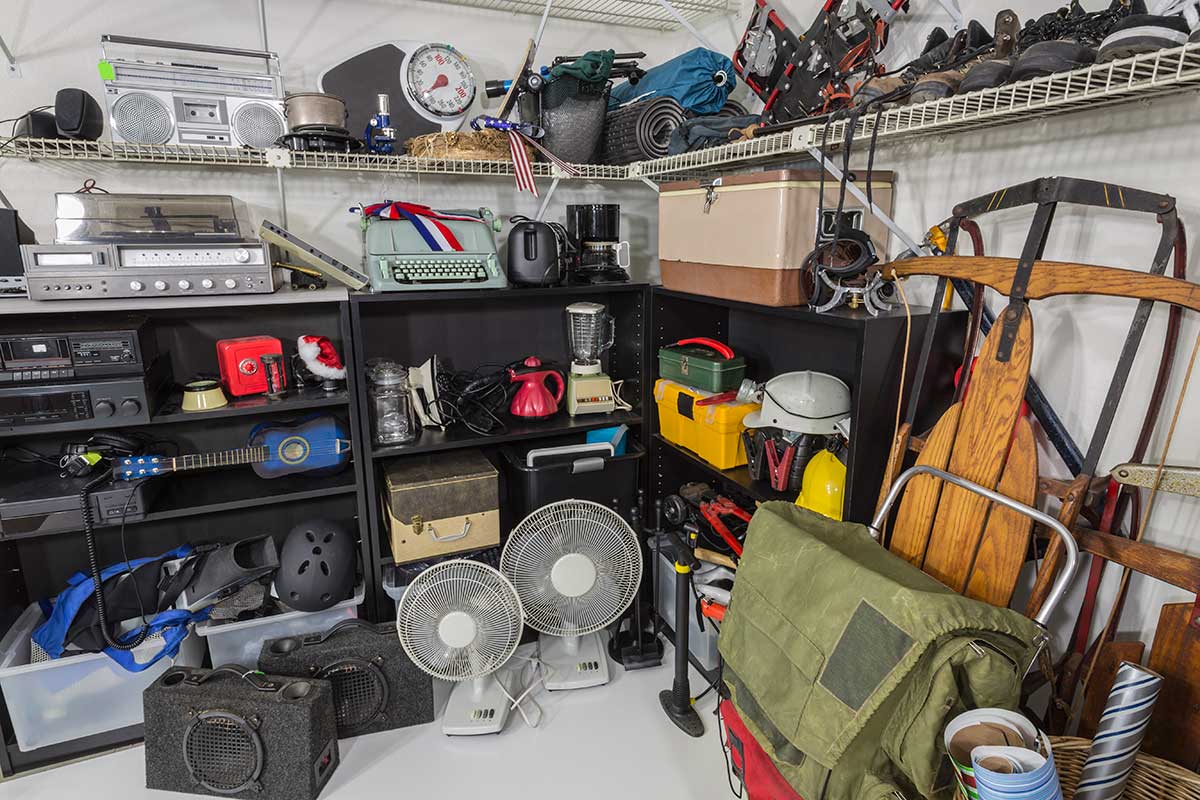 A photo of a cluttered garage