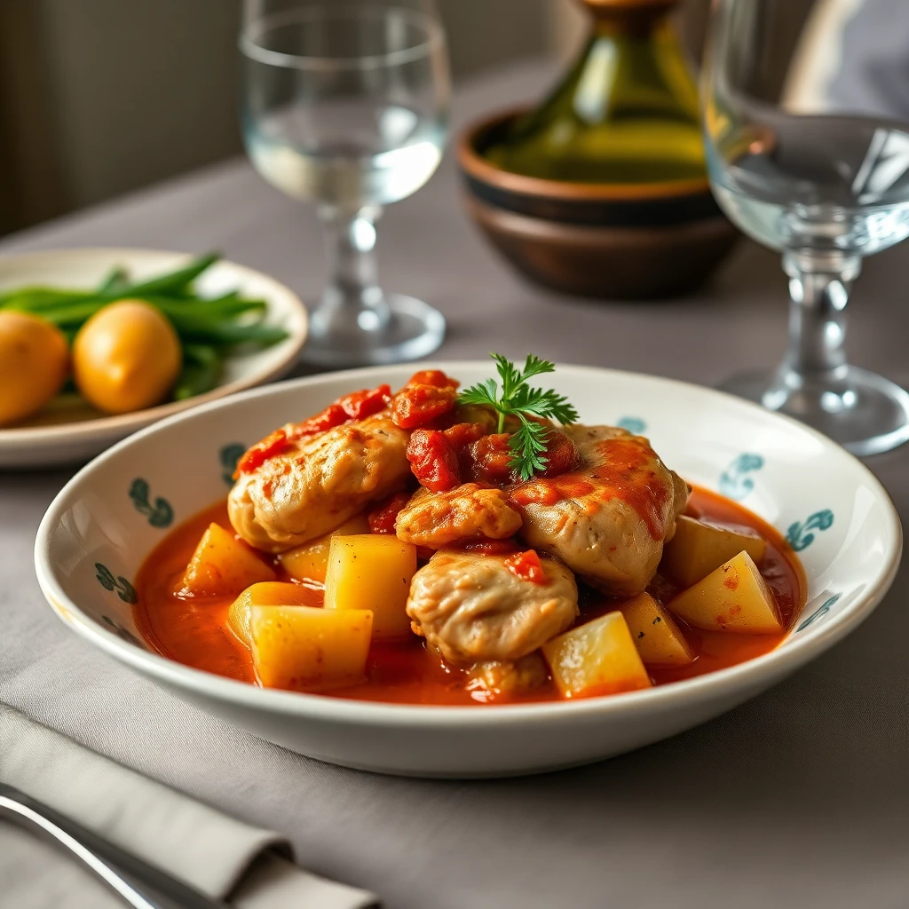 Patatesli Domates Soslu Buharda Pişmiş Tavuk