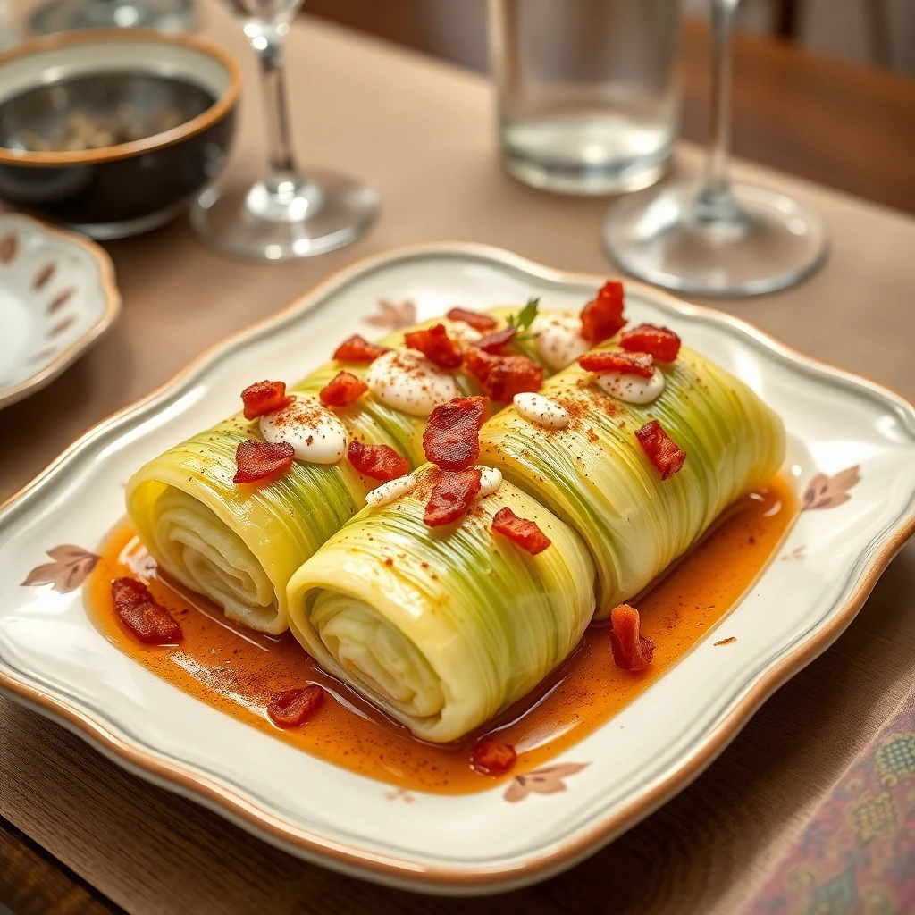 Mascarpone ve Baharatlı Pastırma ile Lahana Ruloları
