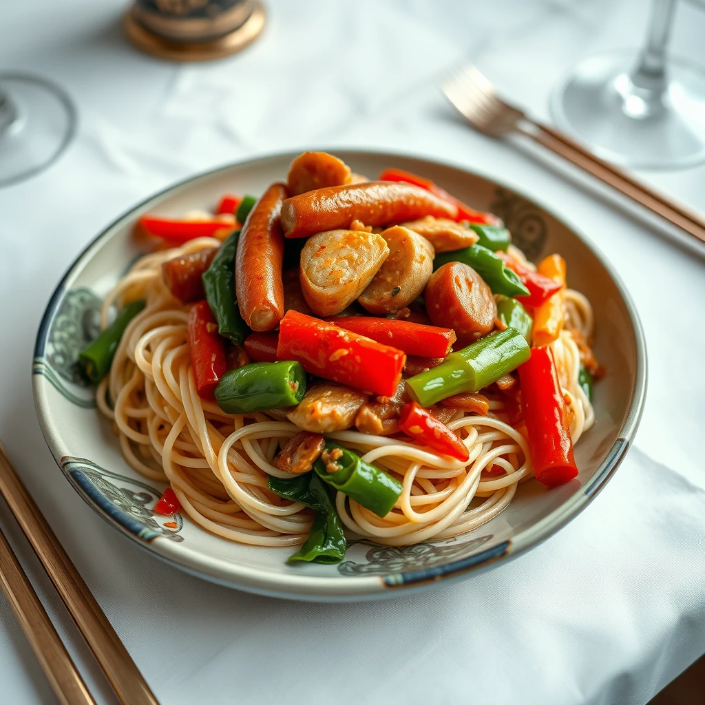 Çin Sosisi ile Sebzeli Noodle