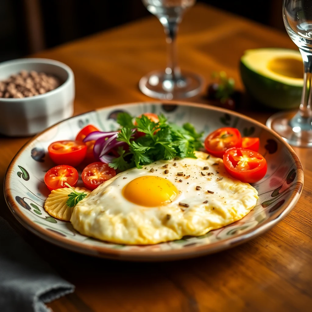 Avokadolu Kremalı Omlet ve Salatalık Domates Salatası