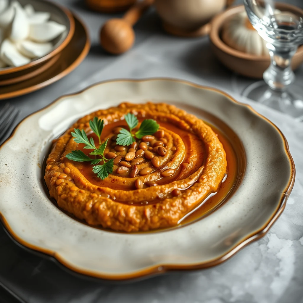 Baharatlı Mercimek Püresi ve Sarımsaklı Sos
