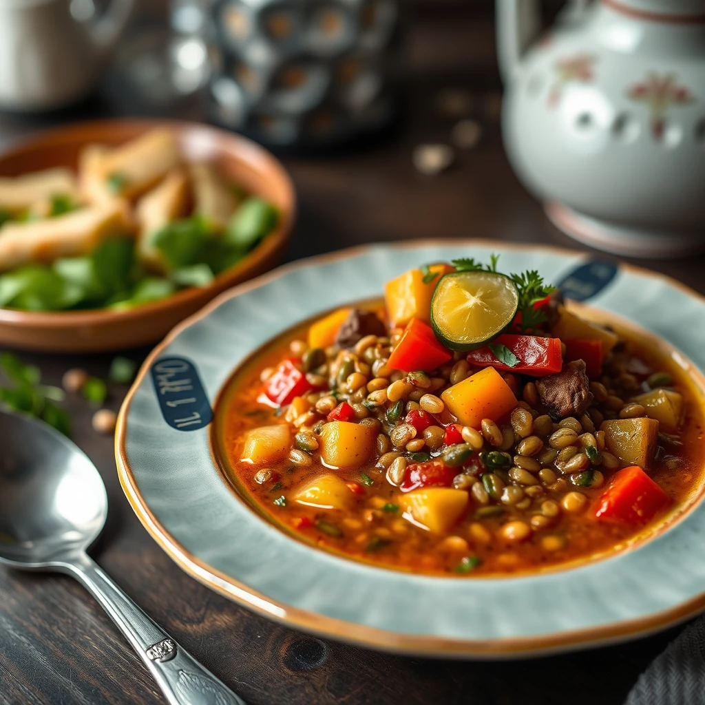 Renkli Biberli Mercimek Çorbası ve Patatesli Salatalık Salatası