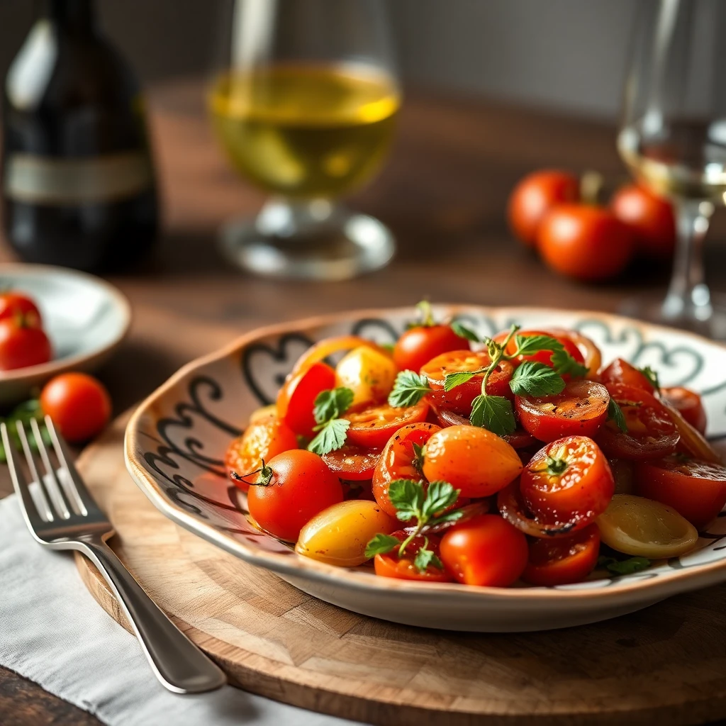 Közlenmiş Kırmızı Biber ve Cherry Domatesli Soğan Salatası