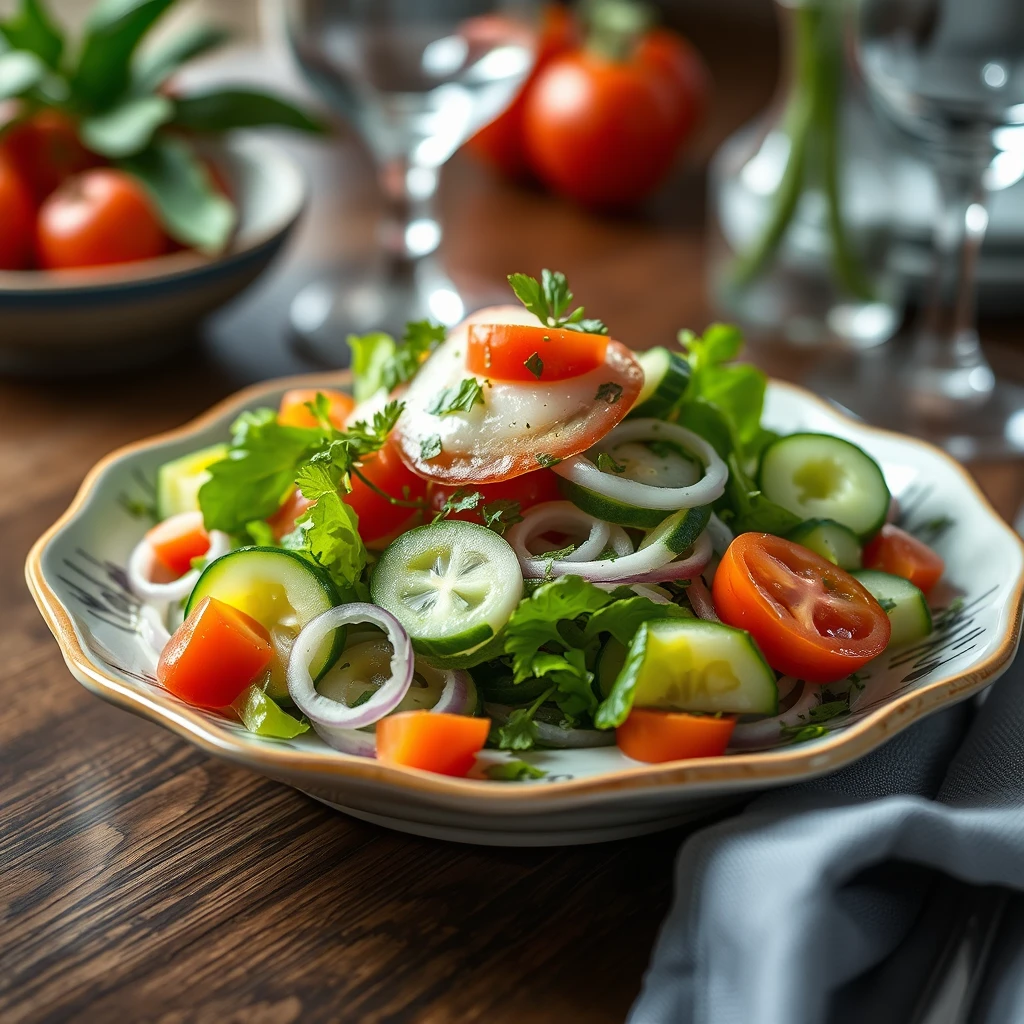 Salatalık, Soğan ve Domatesli Yaz Salatası