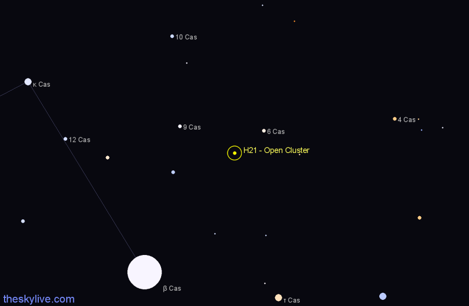 Finder chart H21 - Open Cluster in Cassiopeia star