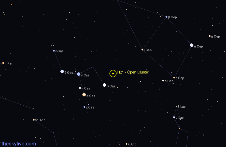 Finder chart H21 - Open Cluster in Cassiopeia star