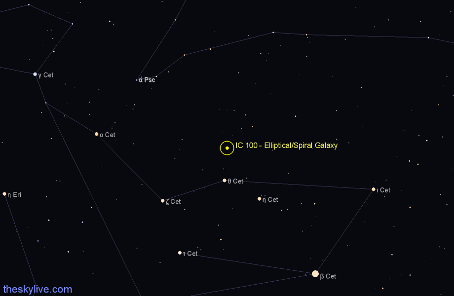 Finder chart IC 100 - Elliptical/Spiral Galaxy in Cetus star