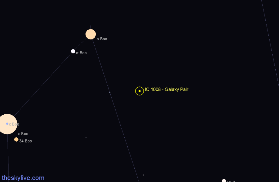 Finder chart IC 1008 - Galaxy Pair in Boötes star