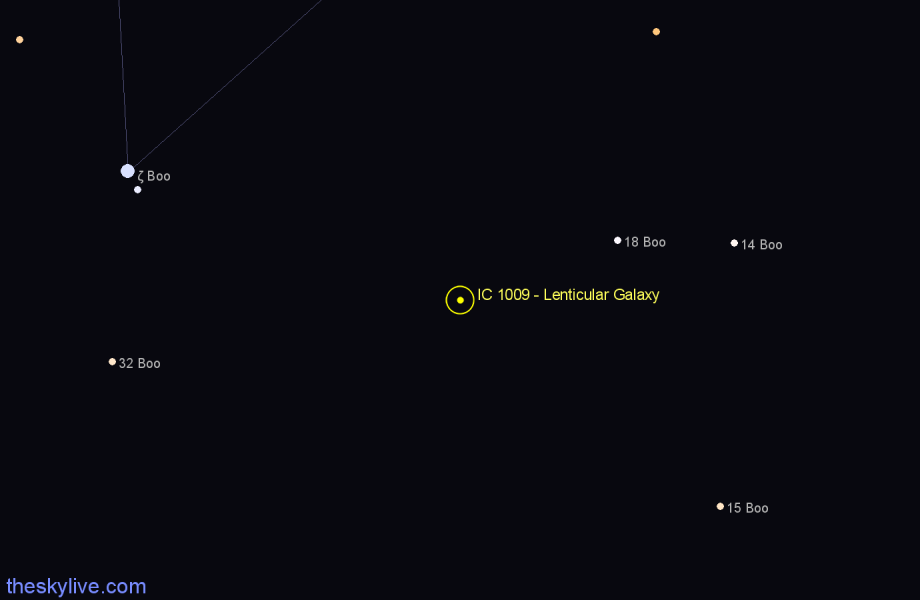 Finder chart IC 1009 - Lenticular Galaxy in Boötes star