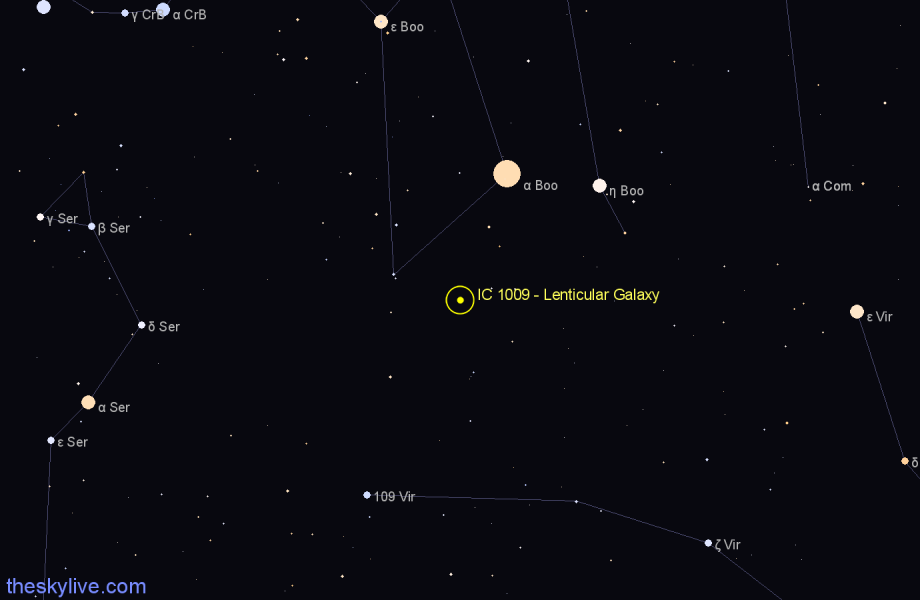 Finder chart IC 1009 - Lenticular Galaxy in Boötes star