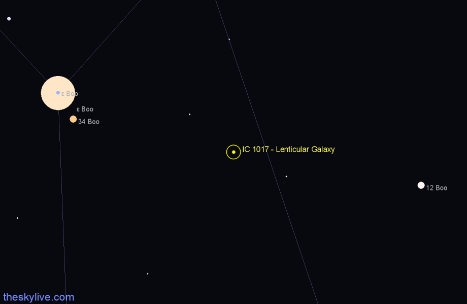 Finder chart IC 1017 - Lenticular Galaxy in Boötes star