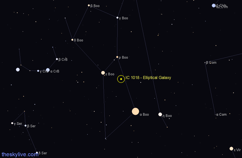 Finder chart IC 1018 - Elliptical Galaxy in Boötes star