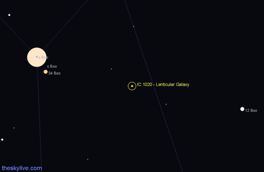 Finder chart IC 1020 - Lenticular Galaxy in Boötes star