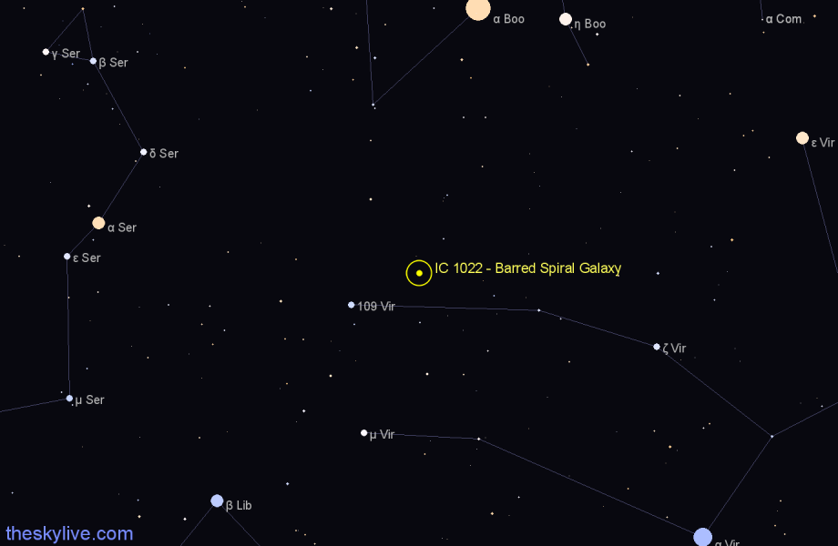 Finder chart IC 1022 - Barred Spiral Galaxy in Virgo star