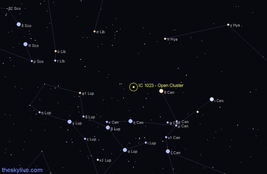 Finder chart IC 1023 - Open Cluster in Centaurus star