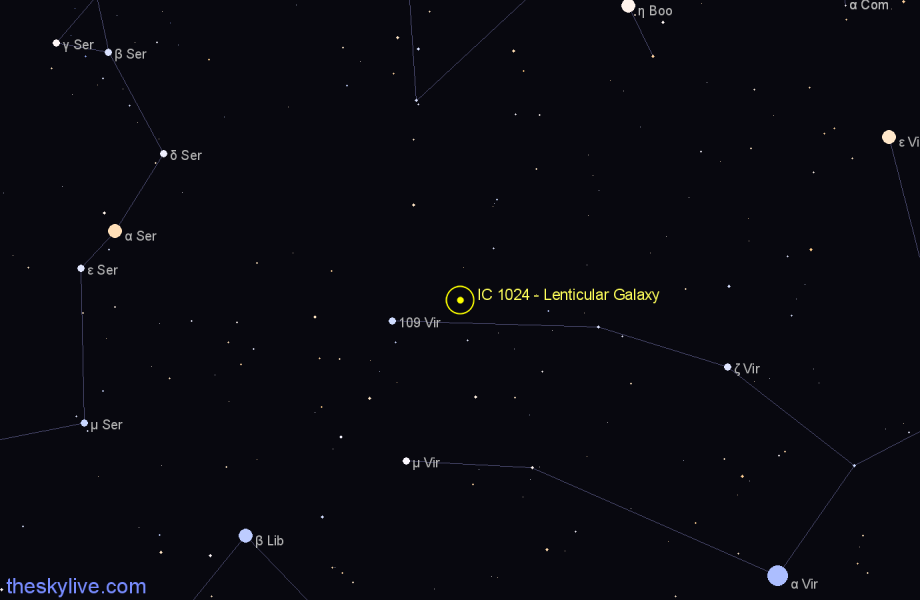 Finder chart IC 1024 - Lenticular Galaxy in Virgo star