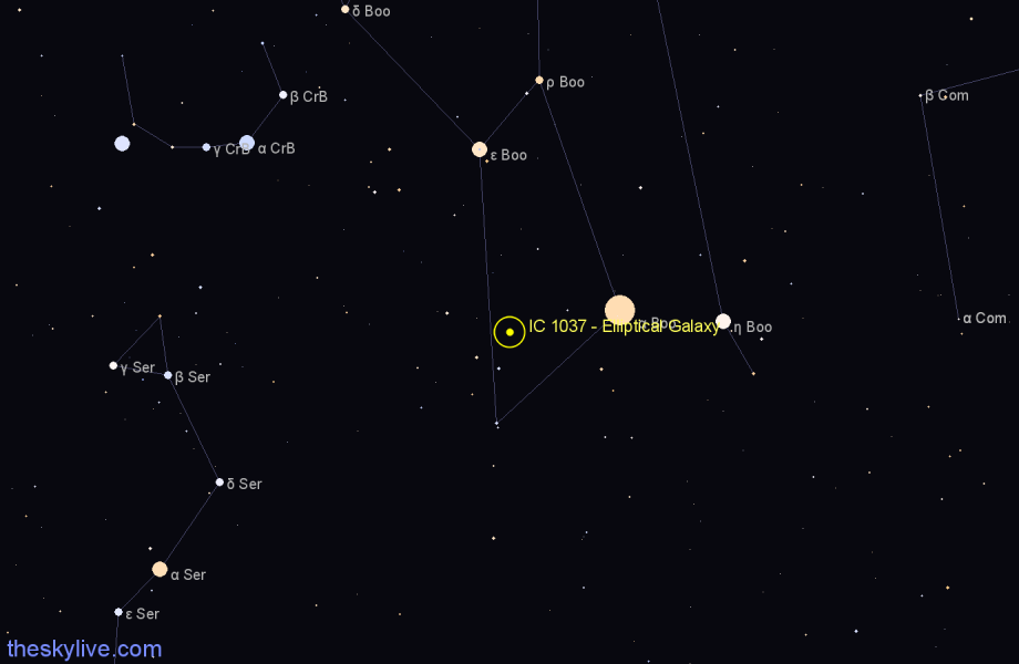 Finder chart IC 1037 - Elliptical Galaxy in Boötes star