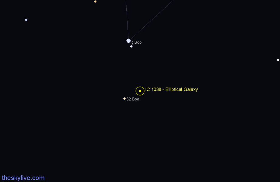 Finder chart IC 1038 - Elliptical Galaxy in Boötes star