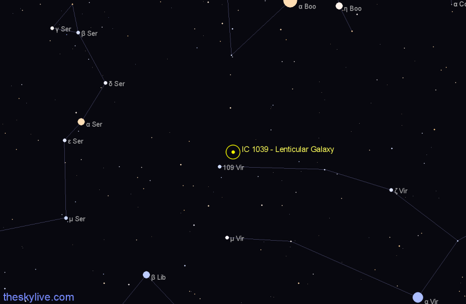 Finder chart IC 1039 - Lenticular Galaxy in Virgo star