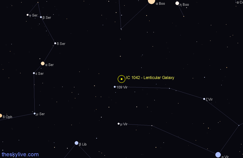 Finder chart IC 1042 - Lenticular Galaxy in Virgo star