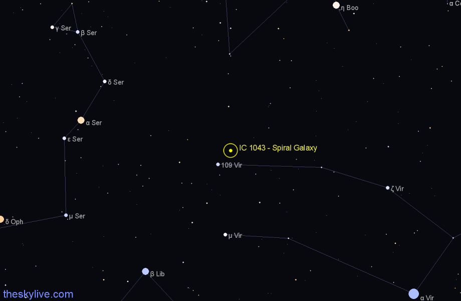 Finder chart IC 1043 - Spiral Galaxy in Virgo star