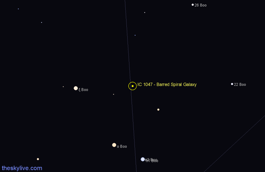 Finder chart IC 1047 - Barred Spiral Galaxy in Boötes star