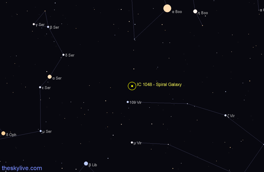 Finder chart IC 1048 - Spiral Galaxy in Virgo star