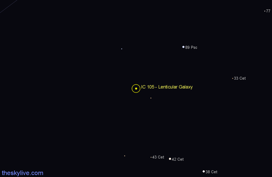 Finder chart IC 105 - Lenticular Galaxy in Cetus star