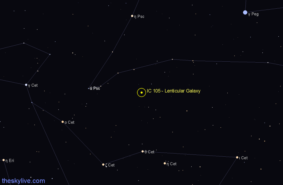 Finder chart IC 105 - Lenticular Galaxy in Cetus star