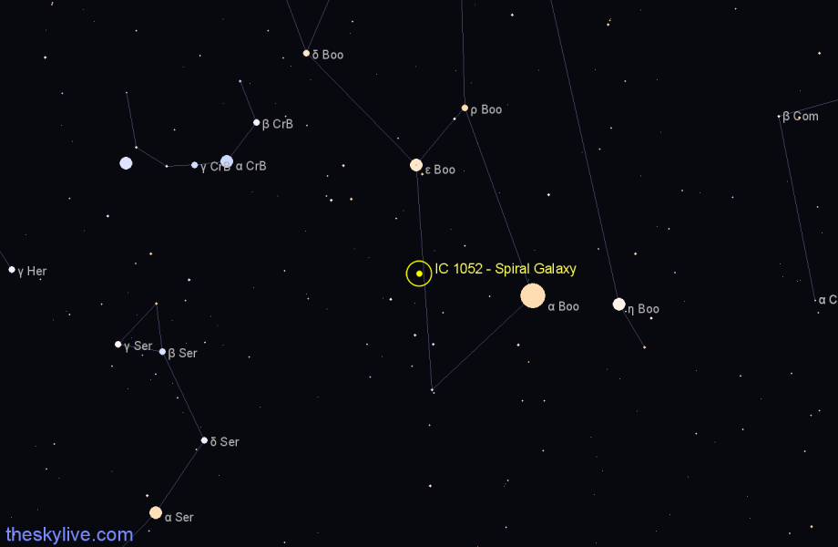 Finder chart IC 1052 - Spiral Galaxy in Boötes star